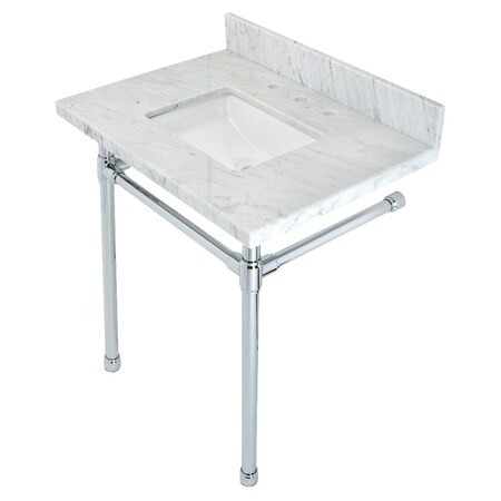 Fauceture Dreyfuss 30" Console Sink W/ SS Leg (8", 3 Hole), Marble White/ Chrome KVPB30M8SQ1ST